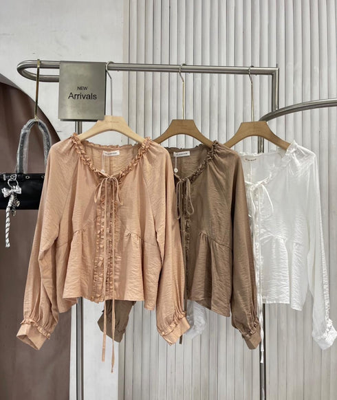 MATINEE Frill Lace Tie Button Down Tops